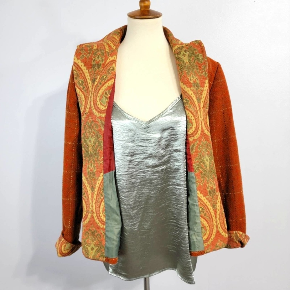 Vintage Orange Plaid And Paisley Jacquard Jacket